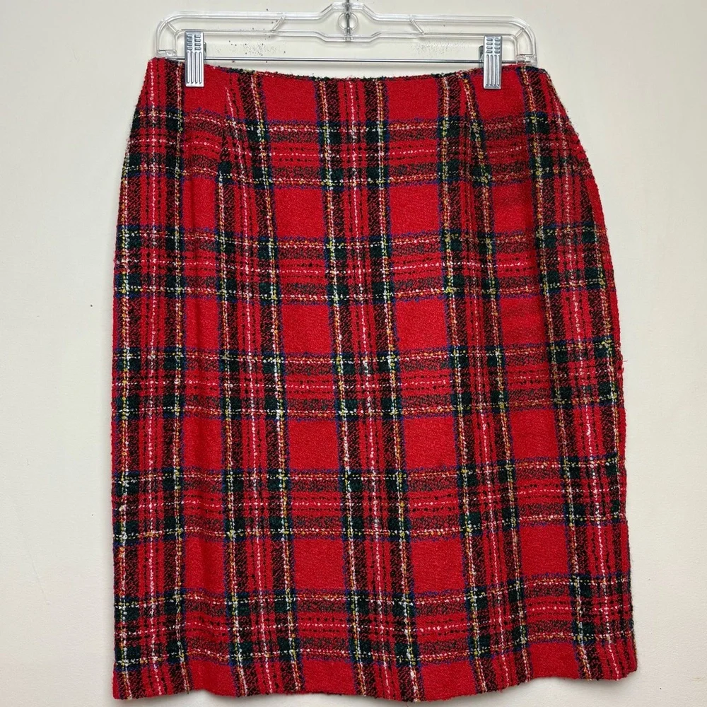 JR Bentley Mini Skirt Sz 11 Vintage Plaid Tartan 90s Red Lined‎ Tweed Pencil